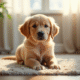 Chiot golden retriever dans un salon ensoleille
