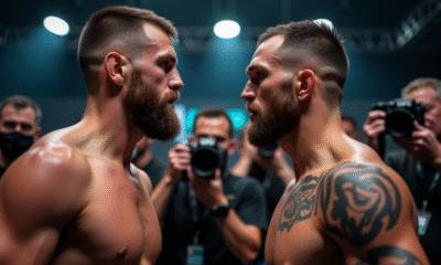 Deux combattants MMA face à face lors d'une conférence de presse