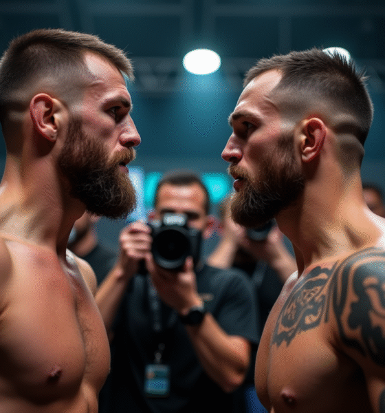 Deux combattants MMA face à face lors d'une conférence de presse