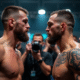 Deux combattants MMA face à face lors d'une conférence de presse