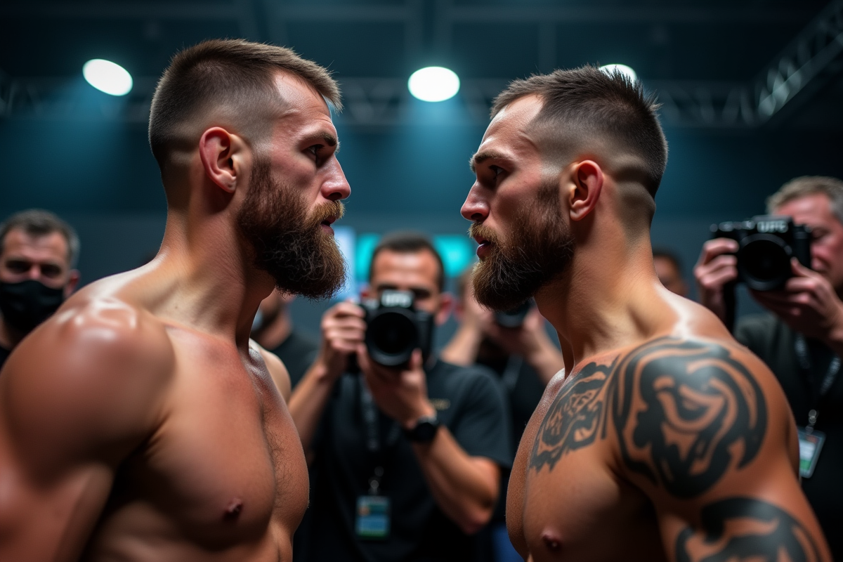 Deux combattants MMA face à face lors d'une conférence de presse