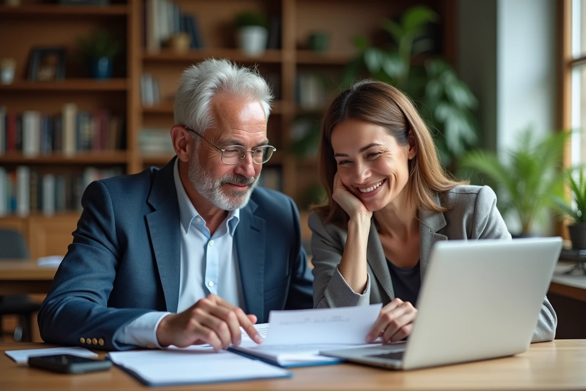 Couple d'adultes travaillant à domicile dans un intérieur moderne