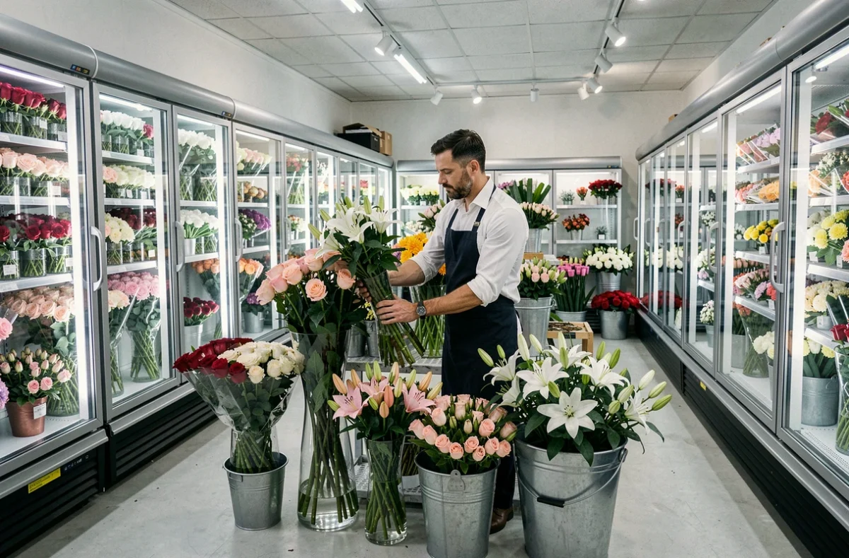 Fleuriste professionnel de Danyflor à Bergerac organisant de grandes livraisons de roses et lys dans une boutique florale de taille professionnelle