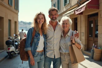 Trois générations de Marseillais dans une rue du Vieux-Port, illustrant la diversité démographique de la ville