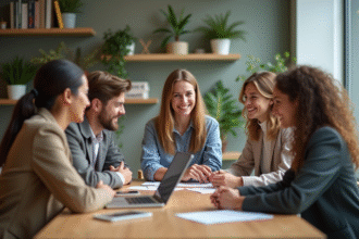 Groupe de jeunes professionnels en réunion de travail