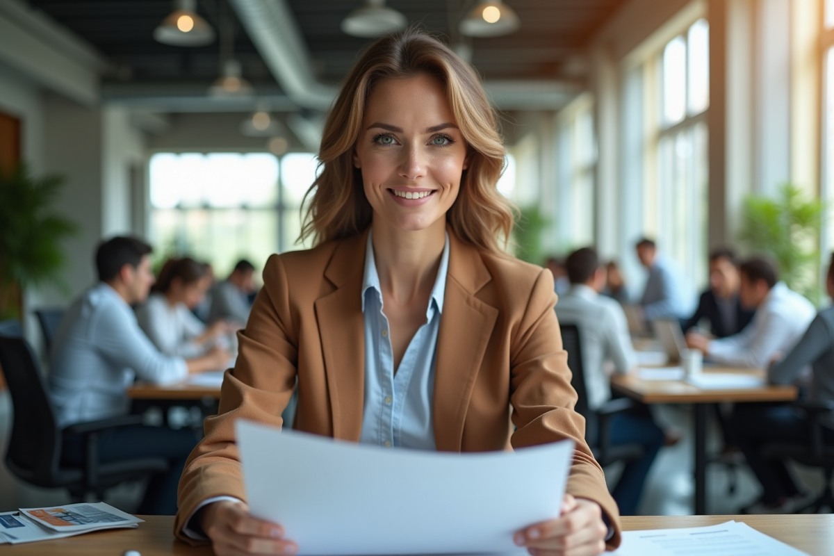 Femme d affaires confiante dans un espace coworking lumineux