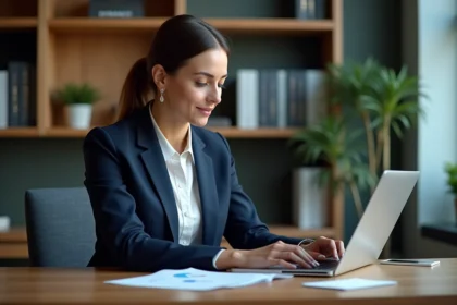Femme d'affaires analysant des graphiques financiers colorés