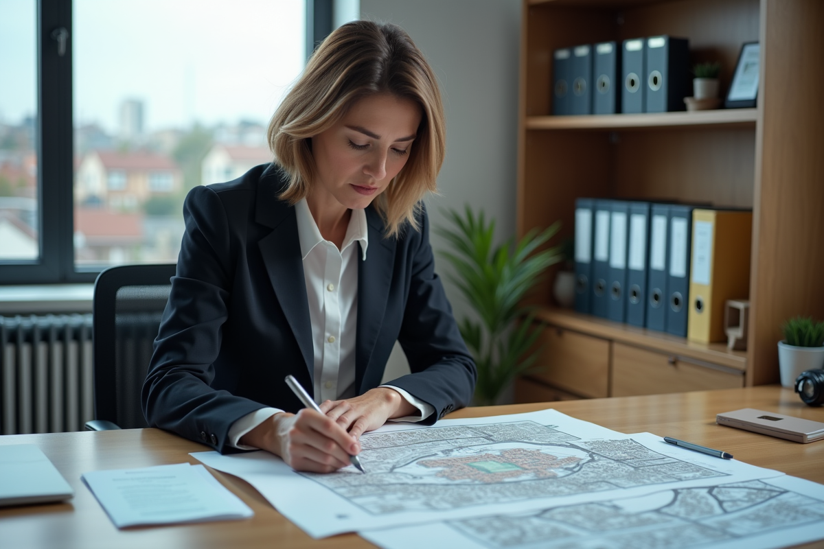 Femme municipale analysant des plans d