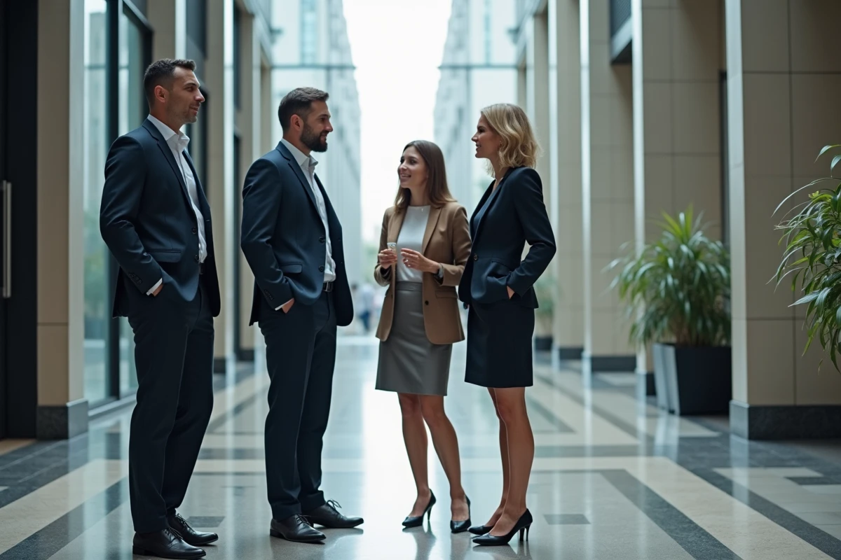 Groupe de professionnels dans un lobby d entreprise