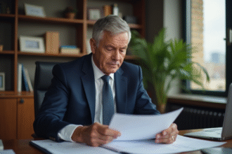 Homme d affaires en costume examine documents financiers SCPI