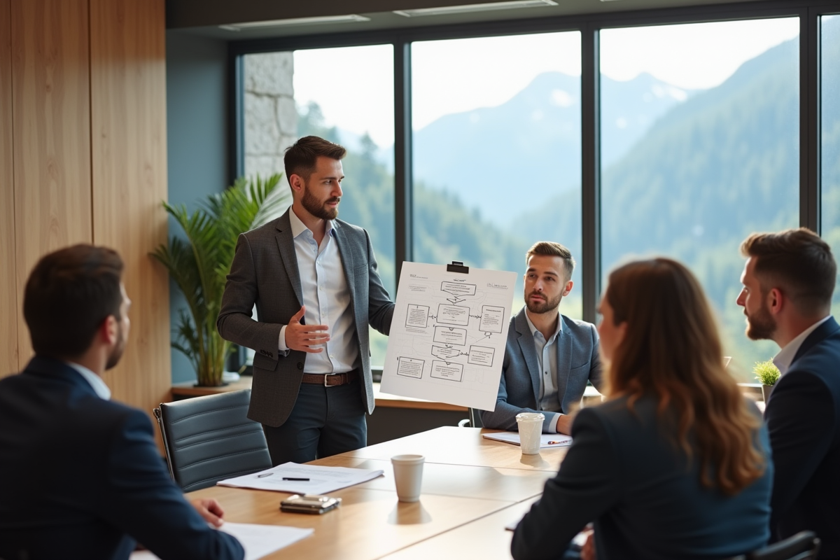 Jeune consultant expliquant un graphique lors d