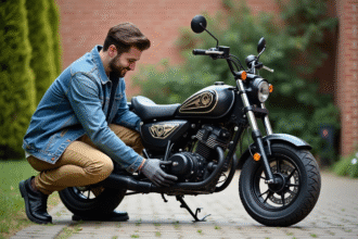 Jeune homme appliquant des decals sur sa moto Skyteam Dax