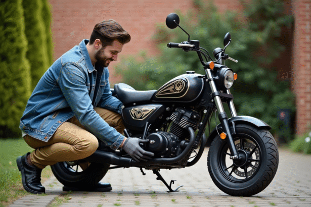 Jeune homme appliquant des decals sur sa moto Skyteam Dax