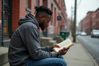 Jeune homme noir lisant des paroles de Gangstas Paradise