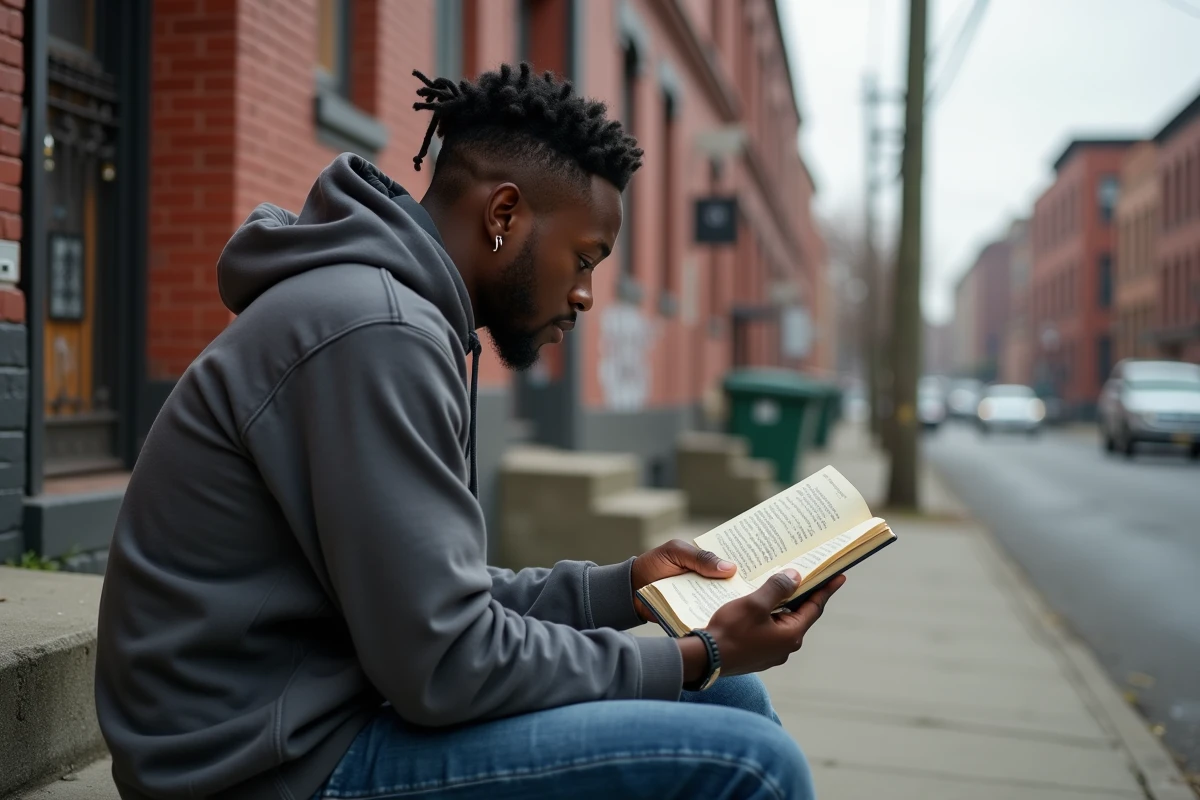 Jeune homme noir lisant des paroles de Gangstas Paradise