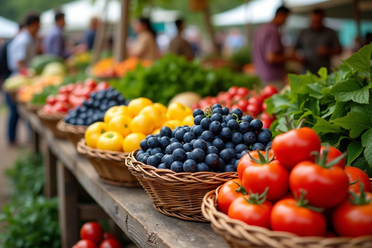 Panier de fruits et légumes récoltés au marché local