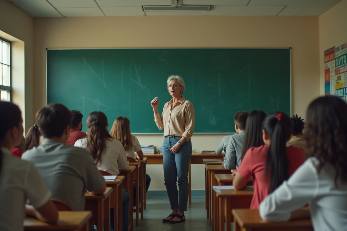 Professeure discutant avec des lycéens sur Gangstas Paradise